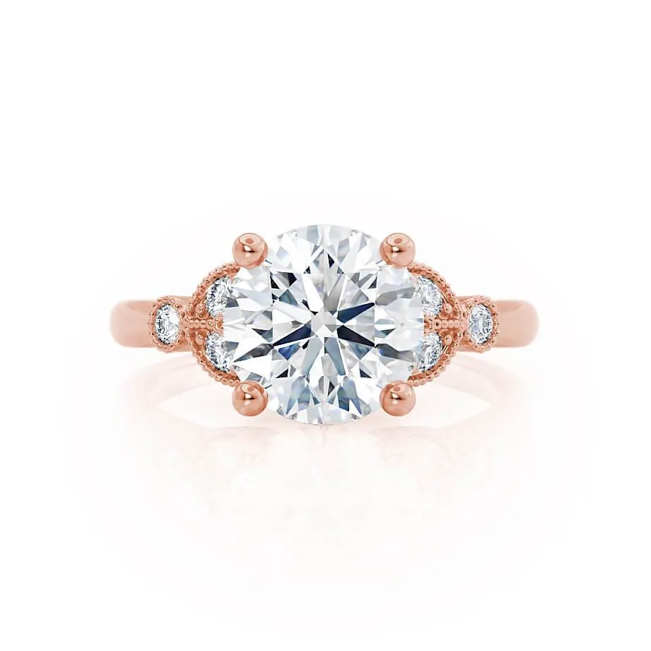 DELILAH - Round Lab Diamond 18k Rose Gold Shoulder Set Ring