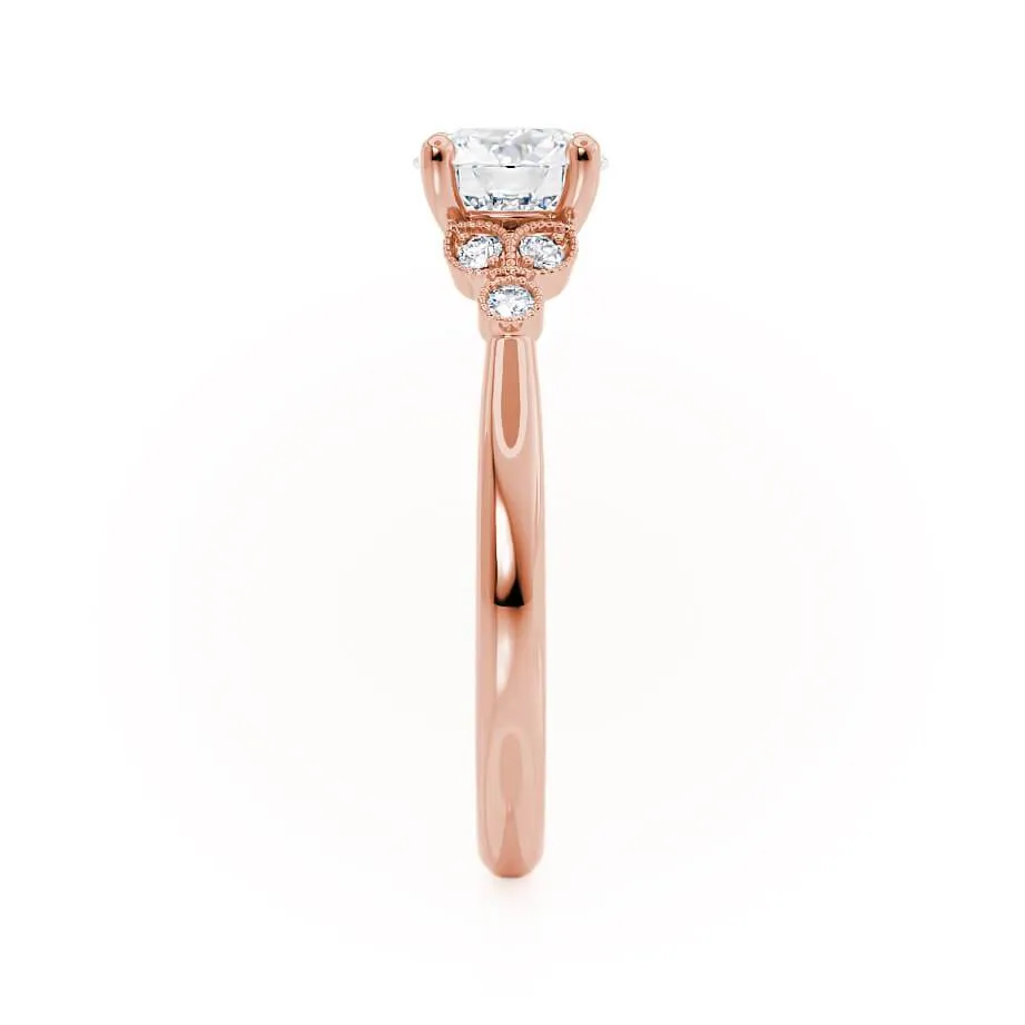 DELILAH - Round Lab Diamond 18k Rose Gold Shoulder Set Ring
