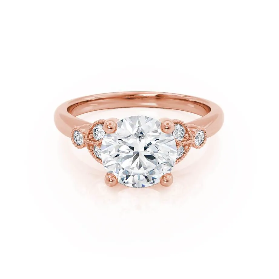 DELILAH - Round Lab Diamond 18k Rose Gold Shoulder Set Ring