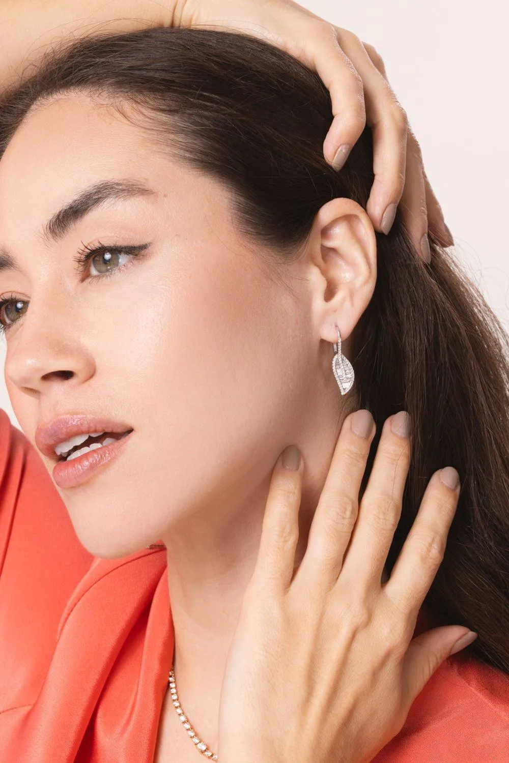 Diamond Baguette Leaf Drop Earrings