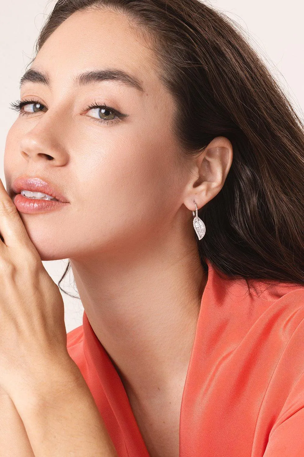 Diamond Baguette Leaf Drop Earrings