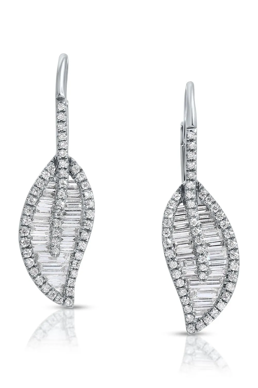 Diamond Baguette Leaf Drop Earrings