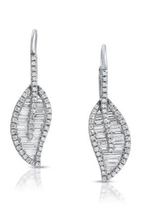 Diamond Baguette Leaf Drop Earrings