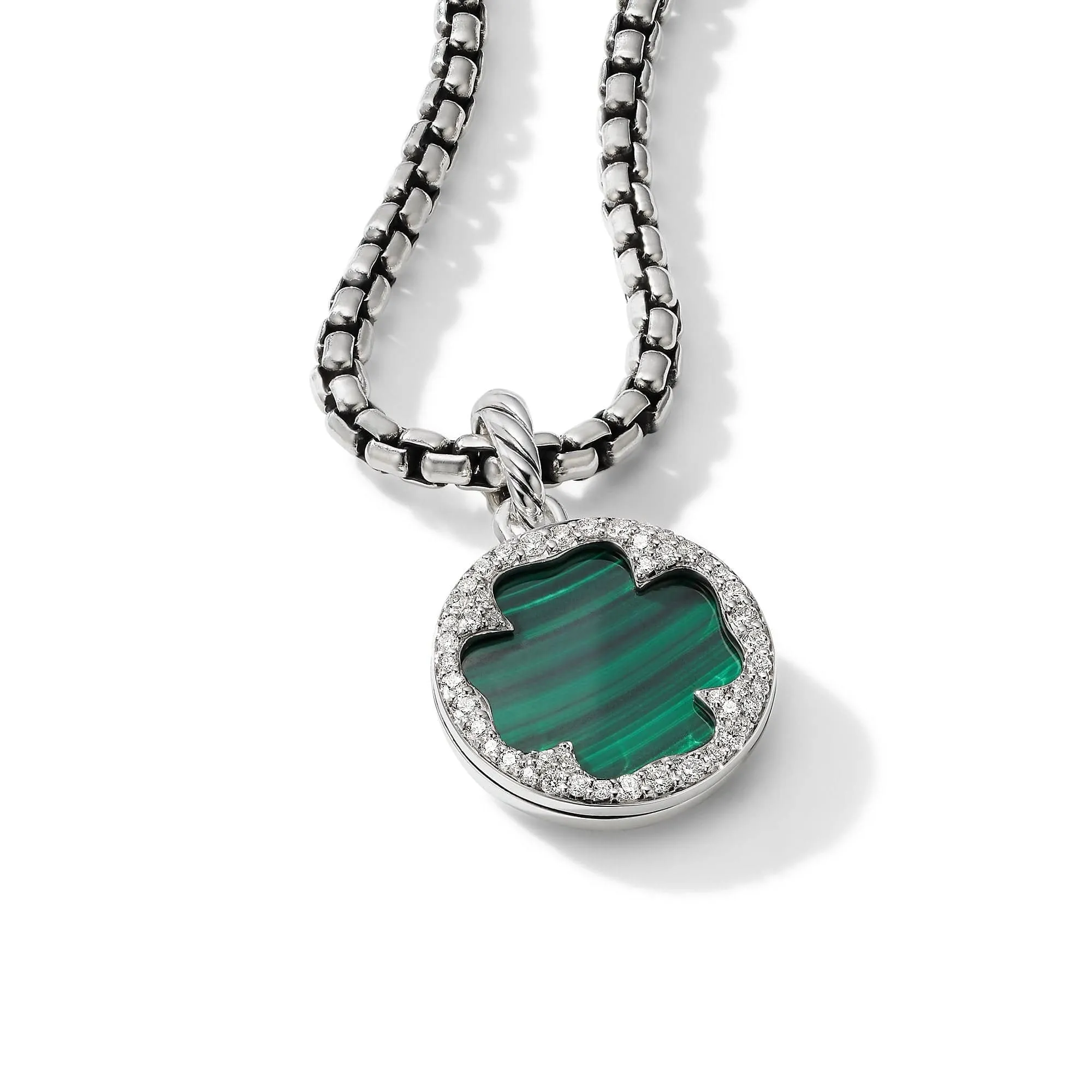 DY Elements Clover Disc Pendant with Malachite and Pavé Diamonds