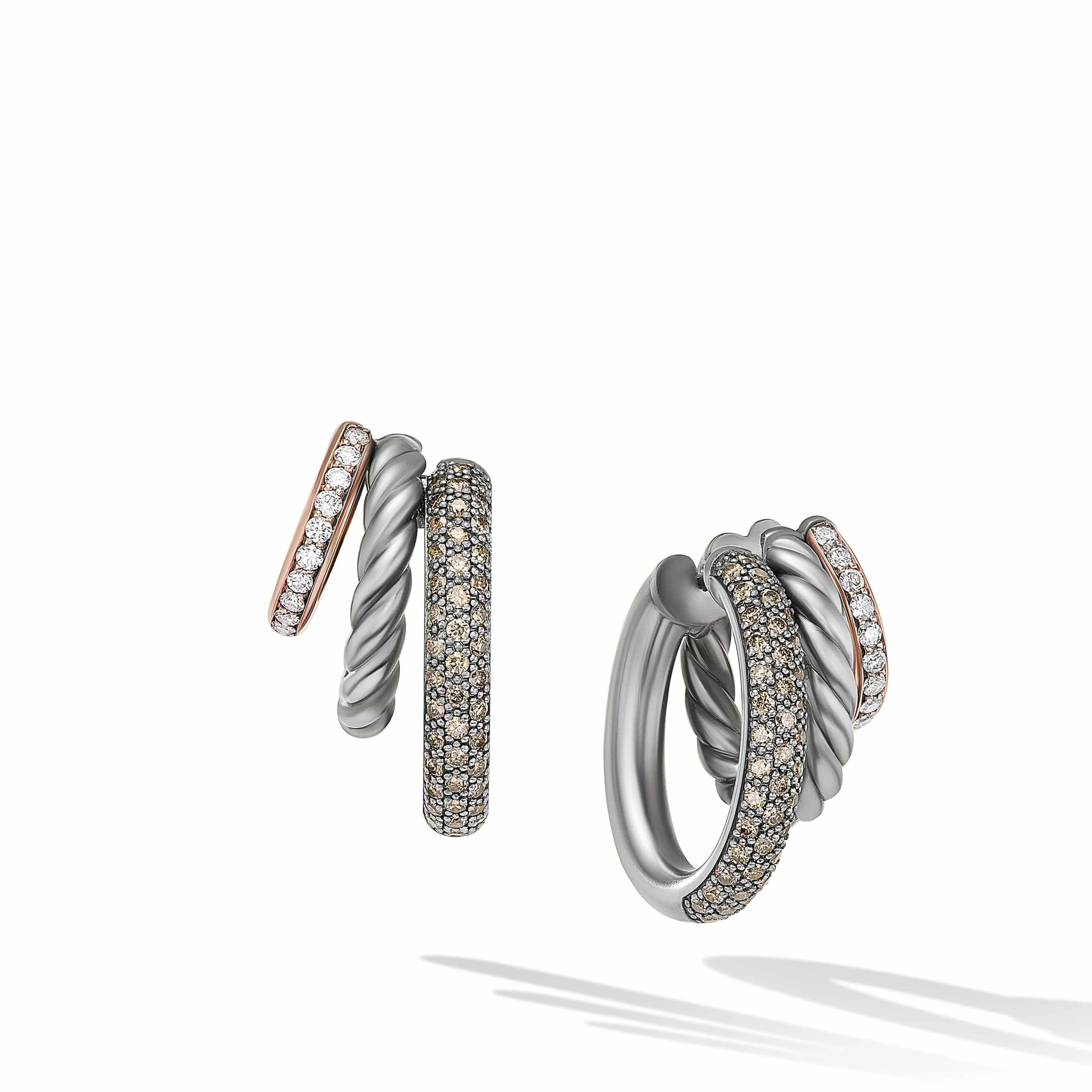 DY Mercer Melange Multi Hoop Earrings in Sterling Silver with 18K Rose Gold and Pavé Diamonds