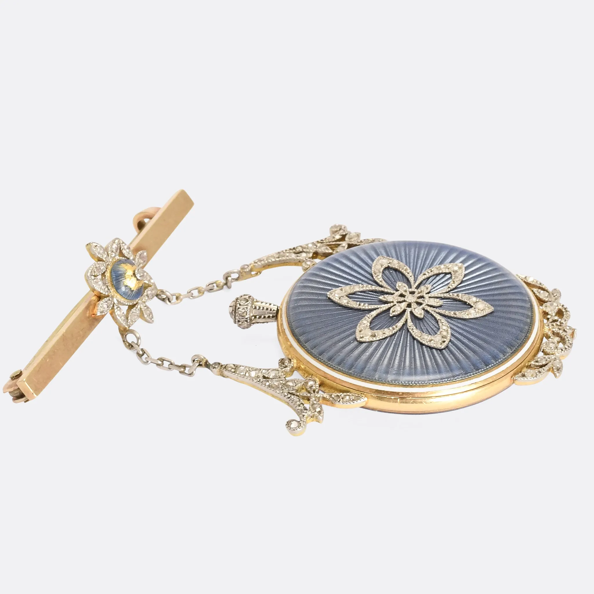 Edwardian Diamond & Guilloché Enamel Pocket Watch