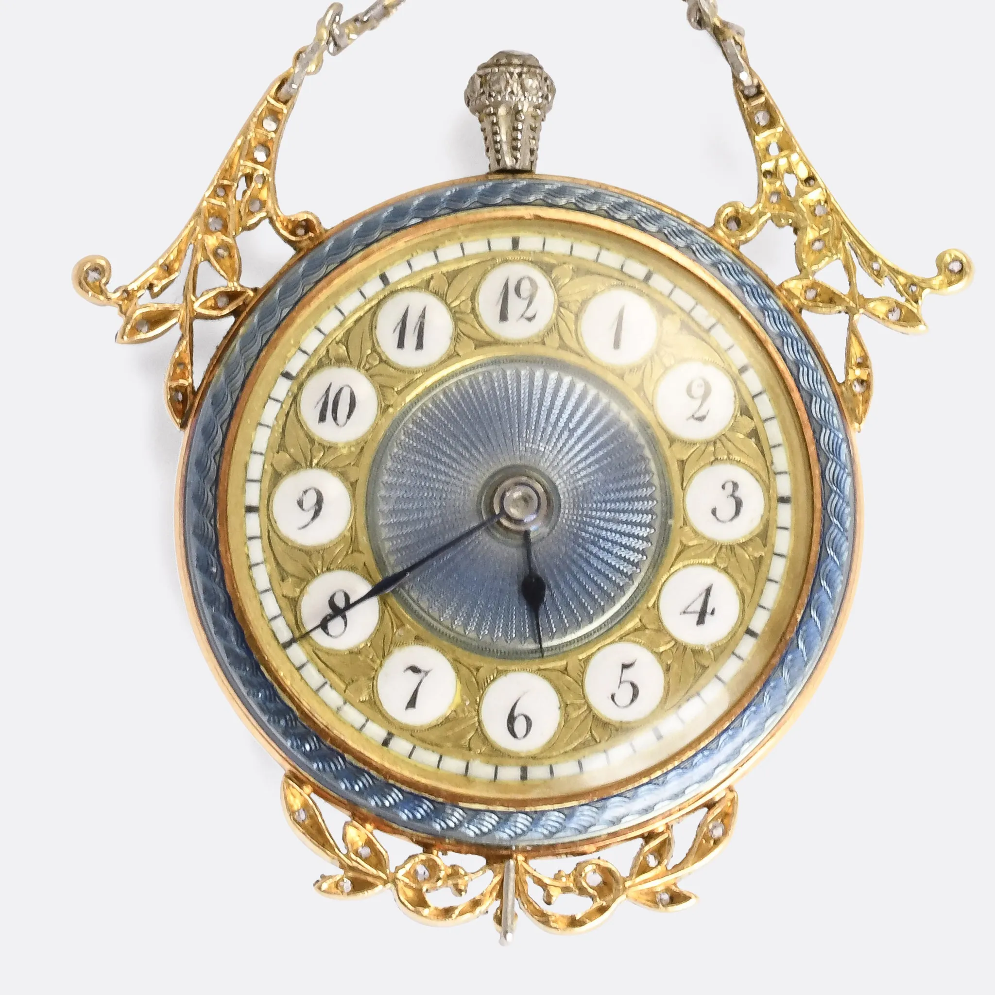 Edwardian Diamond & Guilloché Enamel Pocket Watch