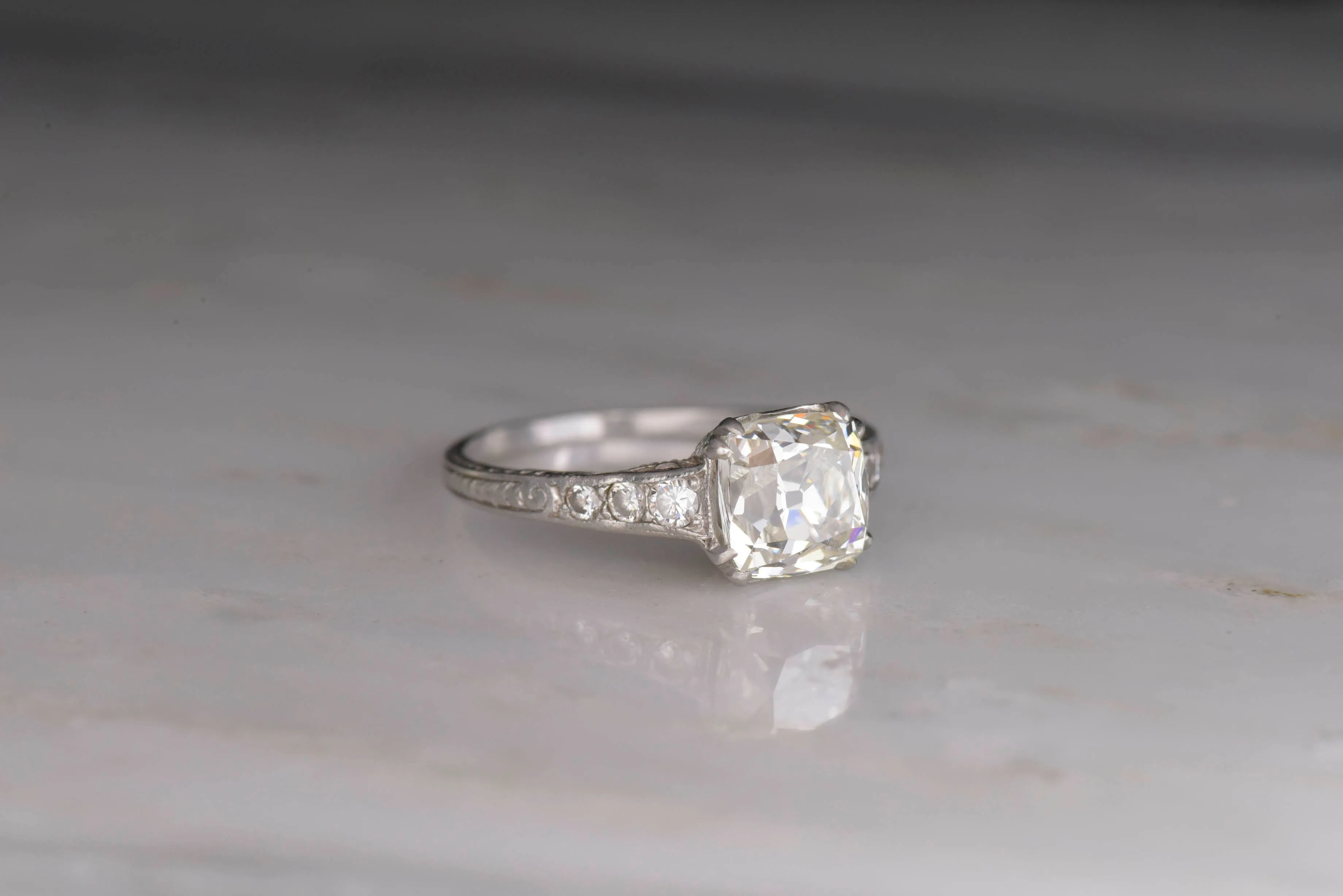 Edwardian GIA Certified 2.07 Carat Old Mine Cut Diamond Engagement Ring