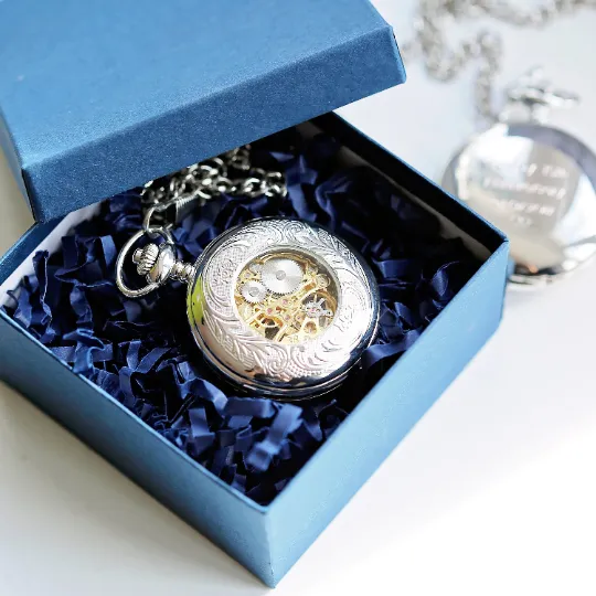 Engraved Roman Skeleton Pocket Watch
