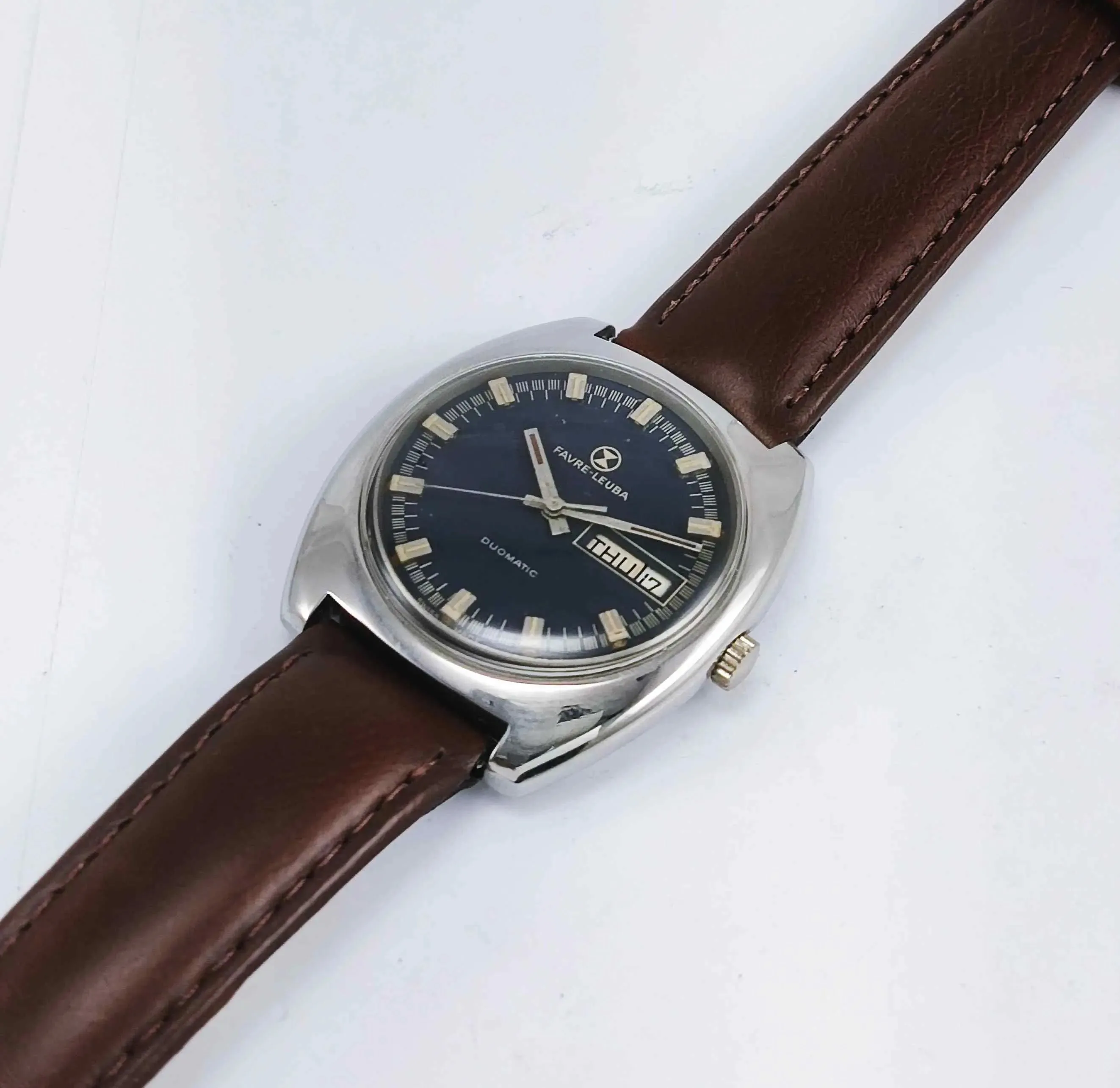 Favre Leuba Duomatic 908 Navy Blue Dial 17 Jewels Men's Automatic Watch