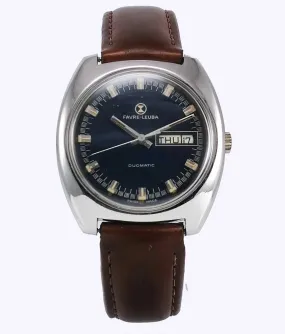Favre Leuba Duomatic 908 Navy Blue Dial 17 Jewels Men's Automatic Watch