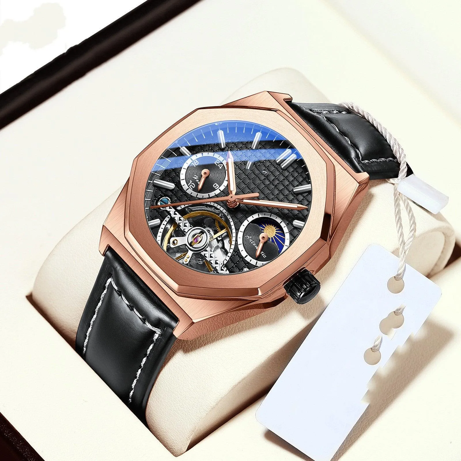 Flywheel Sun Moon Star Mechanical Watch