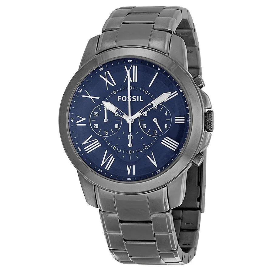 Fossil Grant Chronograph Dark Blue Dial Smoke Ion-plated Watch FS4831