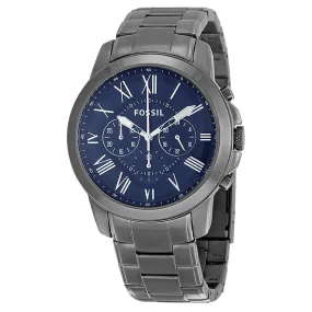 Fossil Grant Chronograph Dark Blue Dial Smoke Ion-plated Watch FS4831