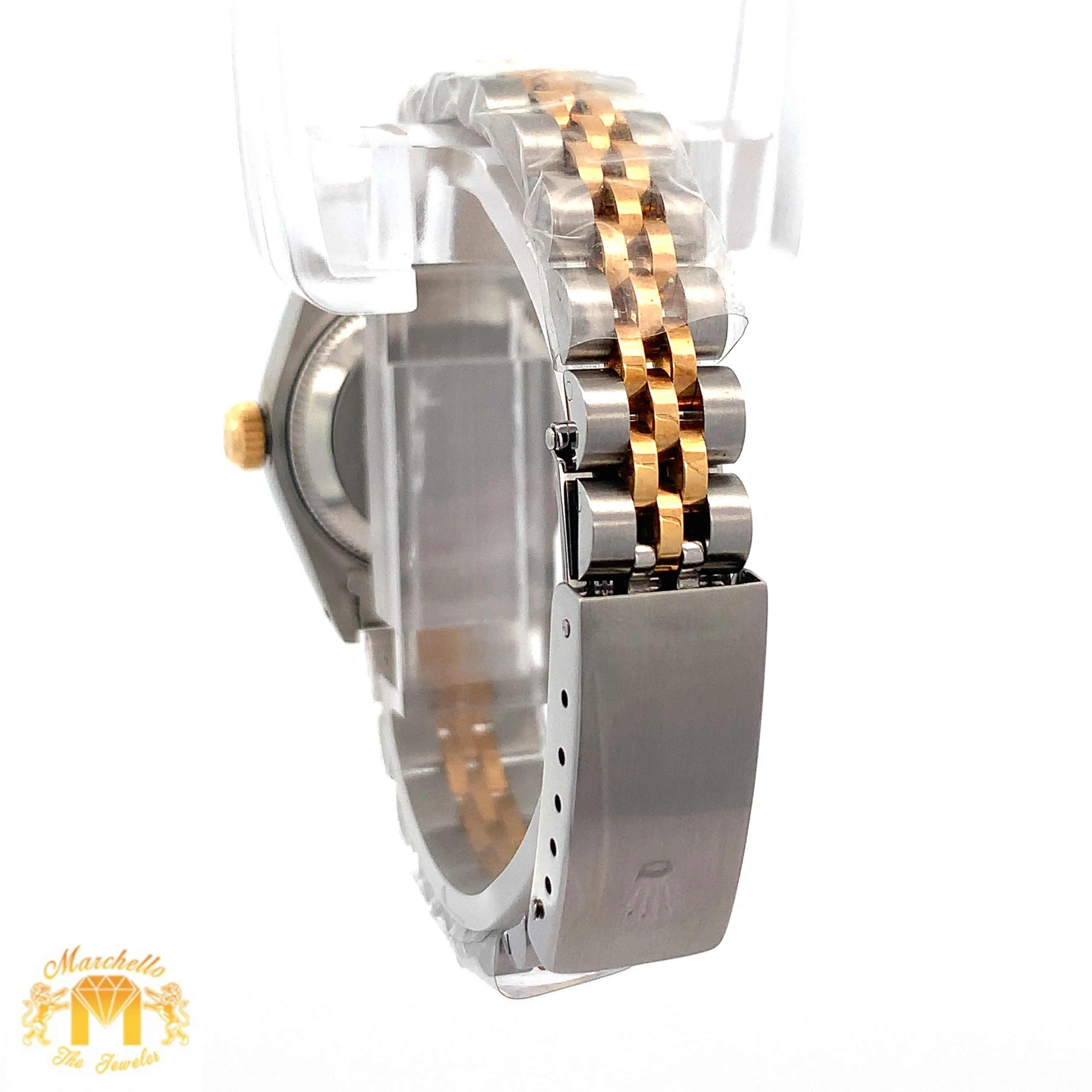 Full factory 26mm Ladies`Rolex Watch with Two-Tone Jubilee Bracelet (diamond dial, fluted bezel)
