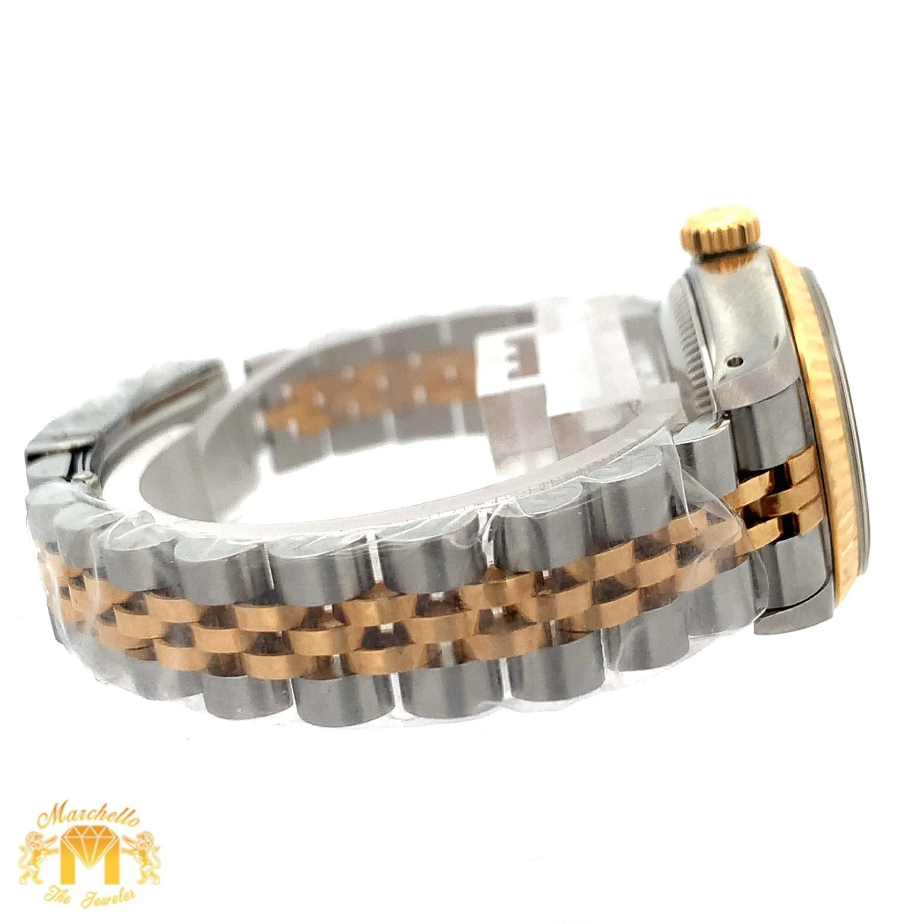 Full factory 26mm Ladies`Rolex Watch with Two-Tone Jubilee Bracelet (diamond dial, fluted bezel)