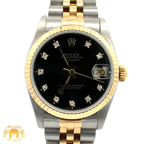 Full factory 31mm Rolex Watch with Two-Tone Jubilee Bracelet (black dial with diamonds)