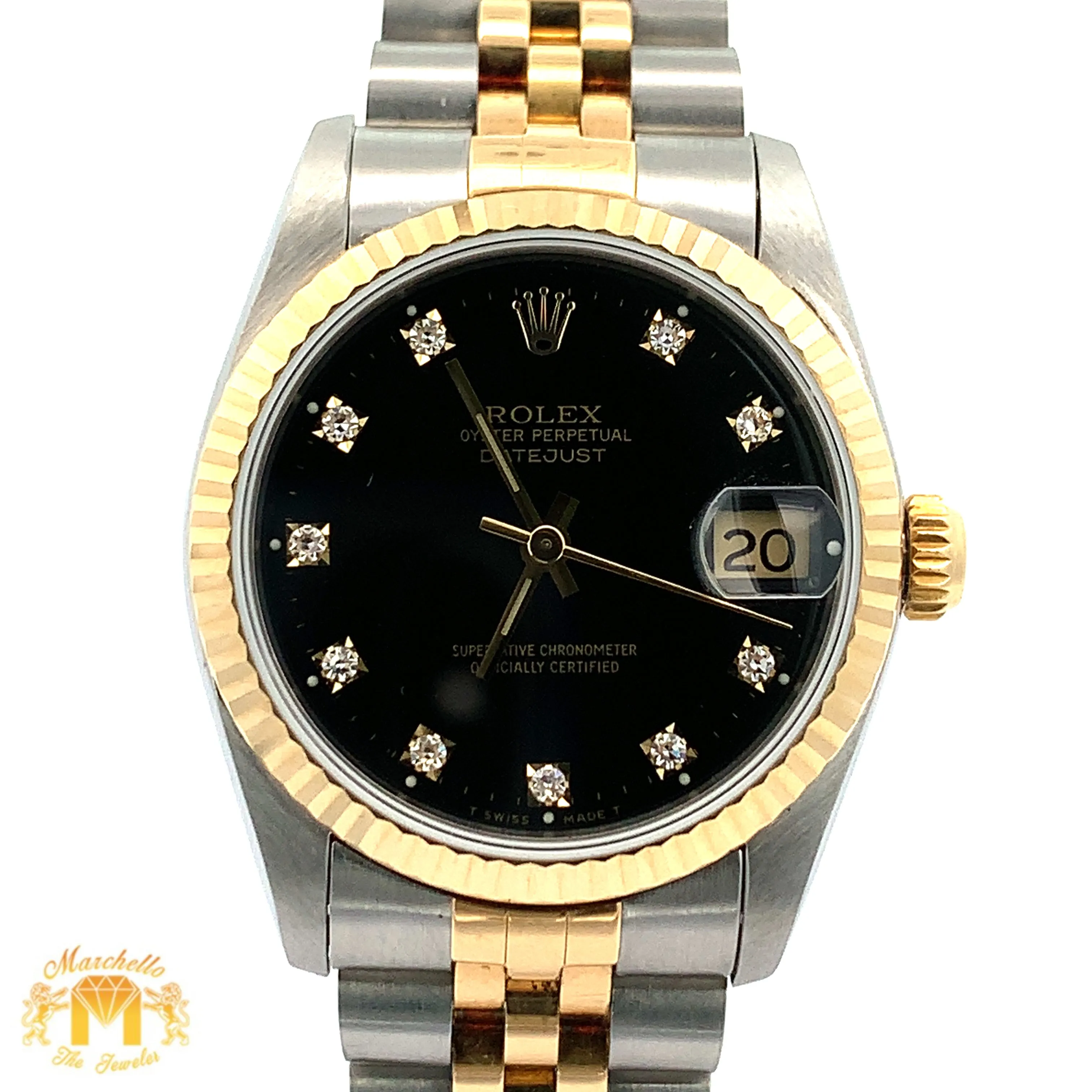 Full factory 31mm Rolex Watch with Two-Tone Jubilee Bracelet (black dial with diamonds)