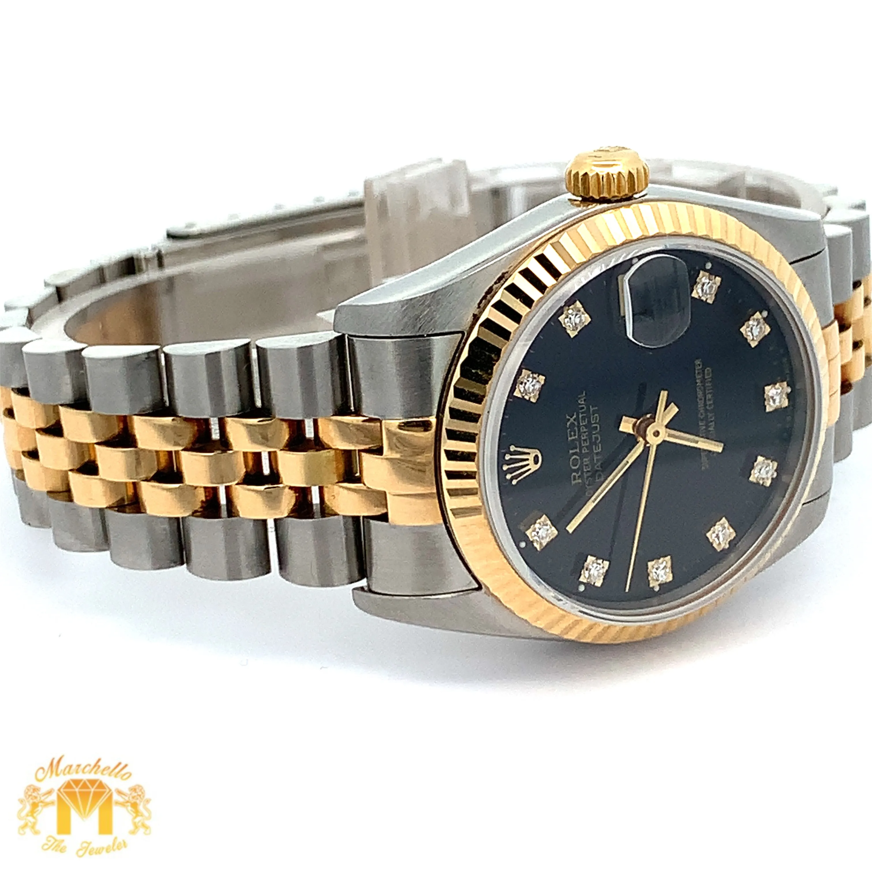 Full factory 31mm Rolex Watch with Two-Tone Jubilee Bracelet (black dial with diamonds)