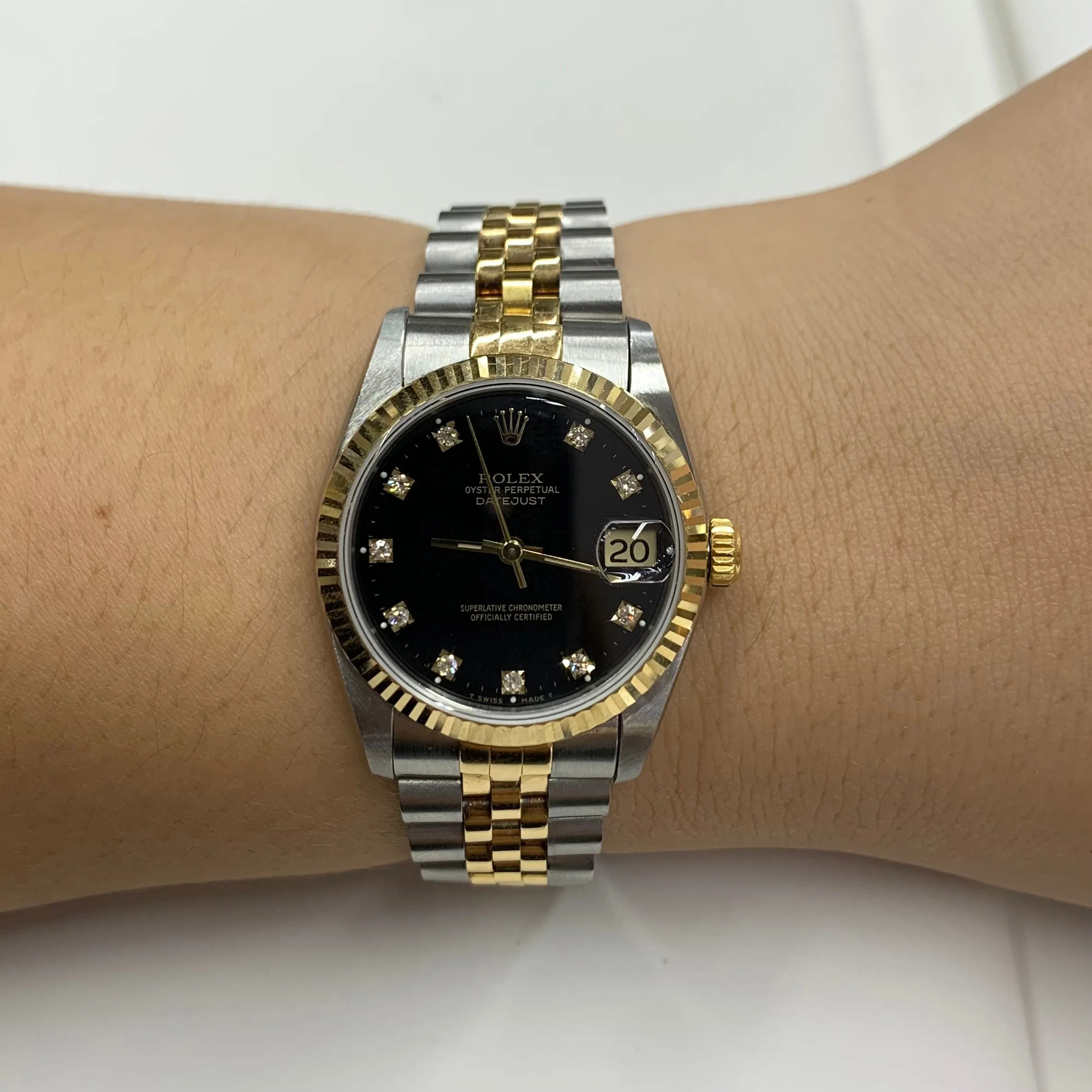 Full factory 31mm Rolex Watch with Two-Tone Jubilee Bracelet (black dial with diamonds)