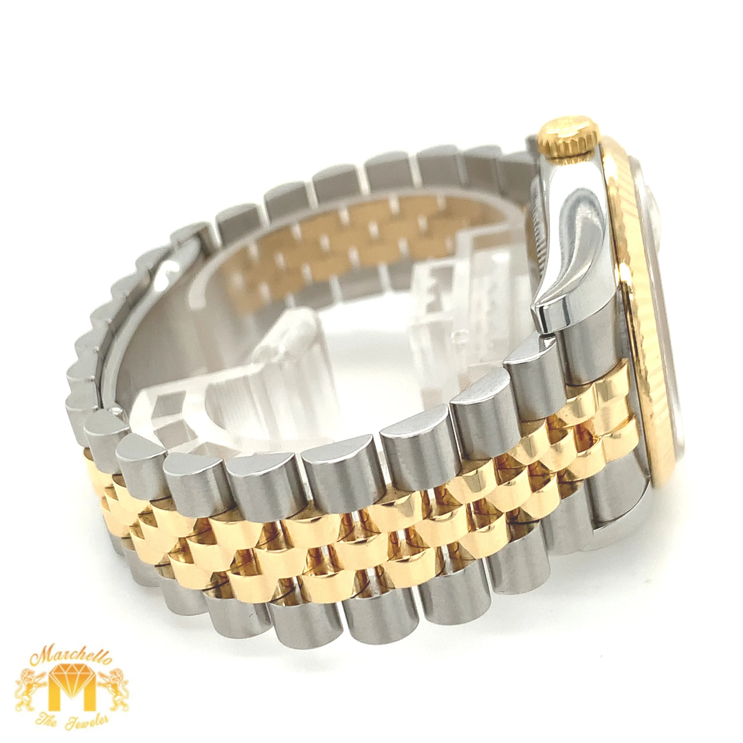 Full factory 36mm Diamond Rolex watch with Two-tone Jubilee Bracelet (Mother of pearl(MOP) factory Roman dial)