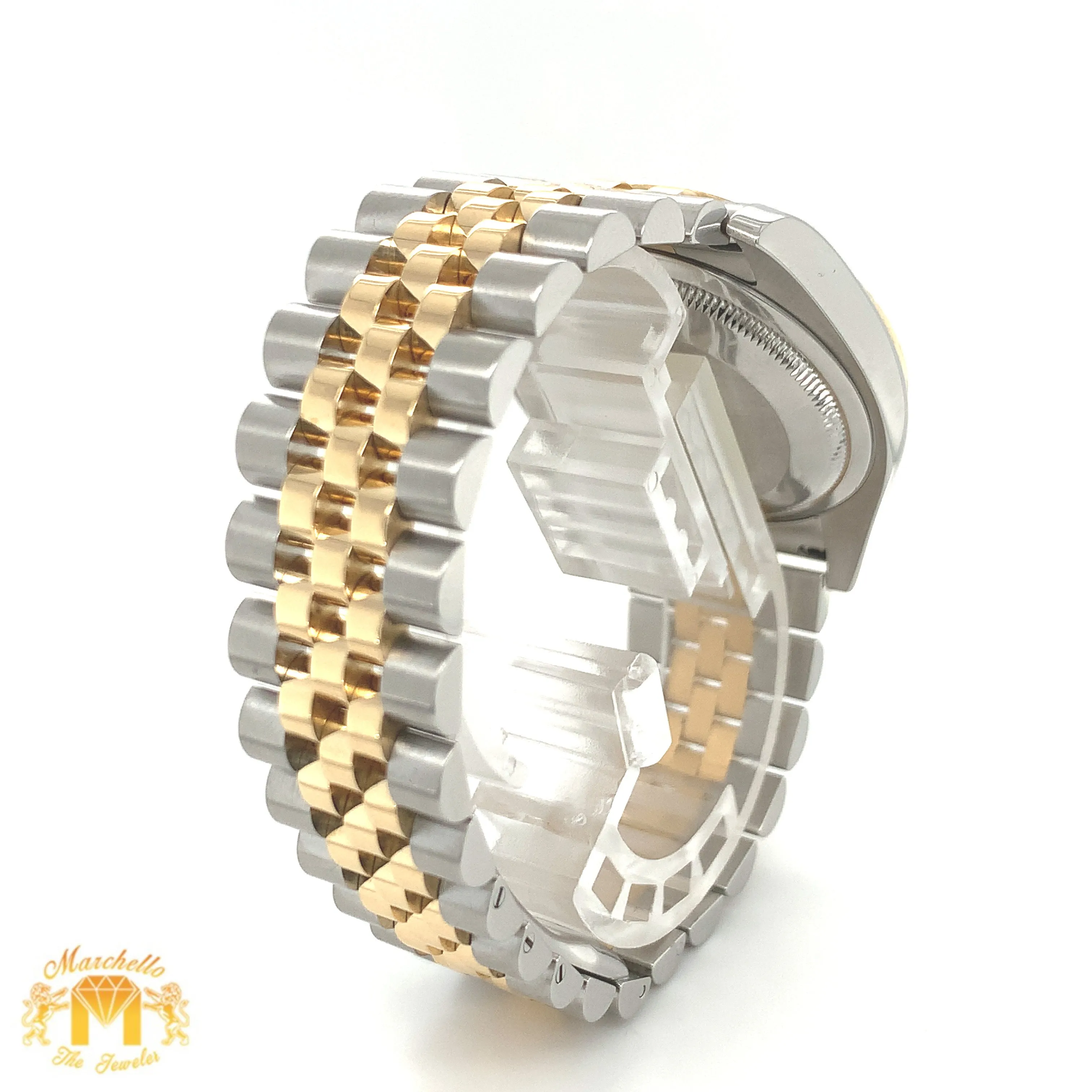 Full factory 36mm Diamond Rolex watch with Two-tone Jubilee Bracelet (Mother of pearl(MOP) factory Roman dial)