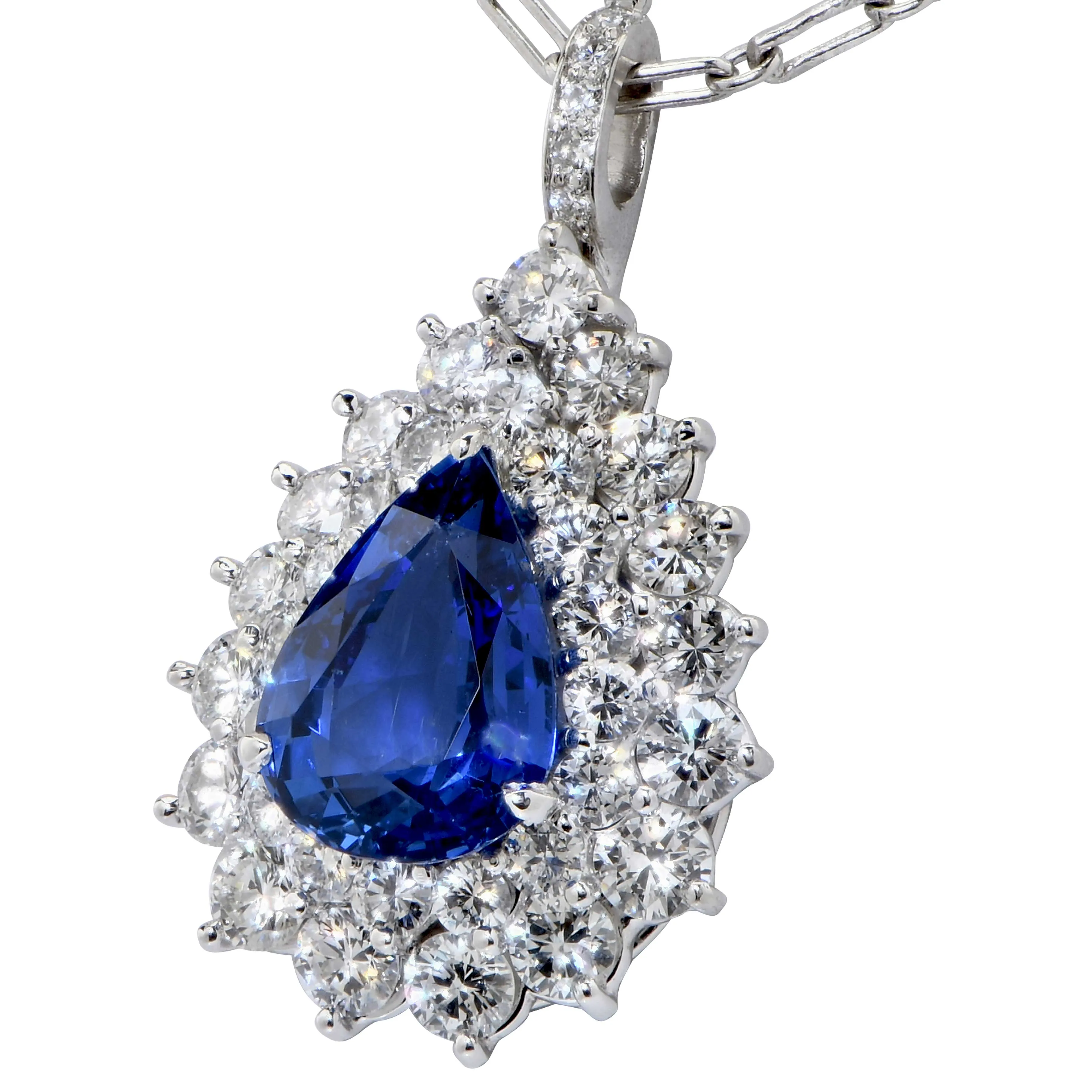 Galt 4 Carat AGL Graded Ceylon No Heat Pear Shape Sapphire and Diamond Pendant