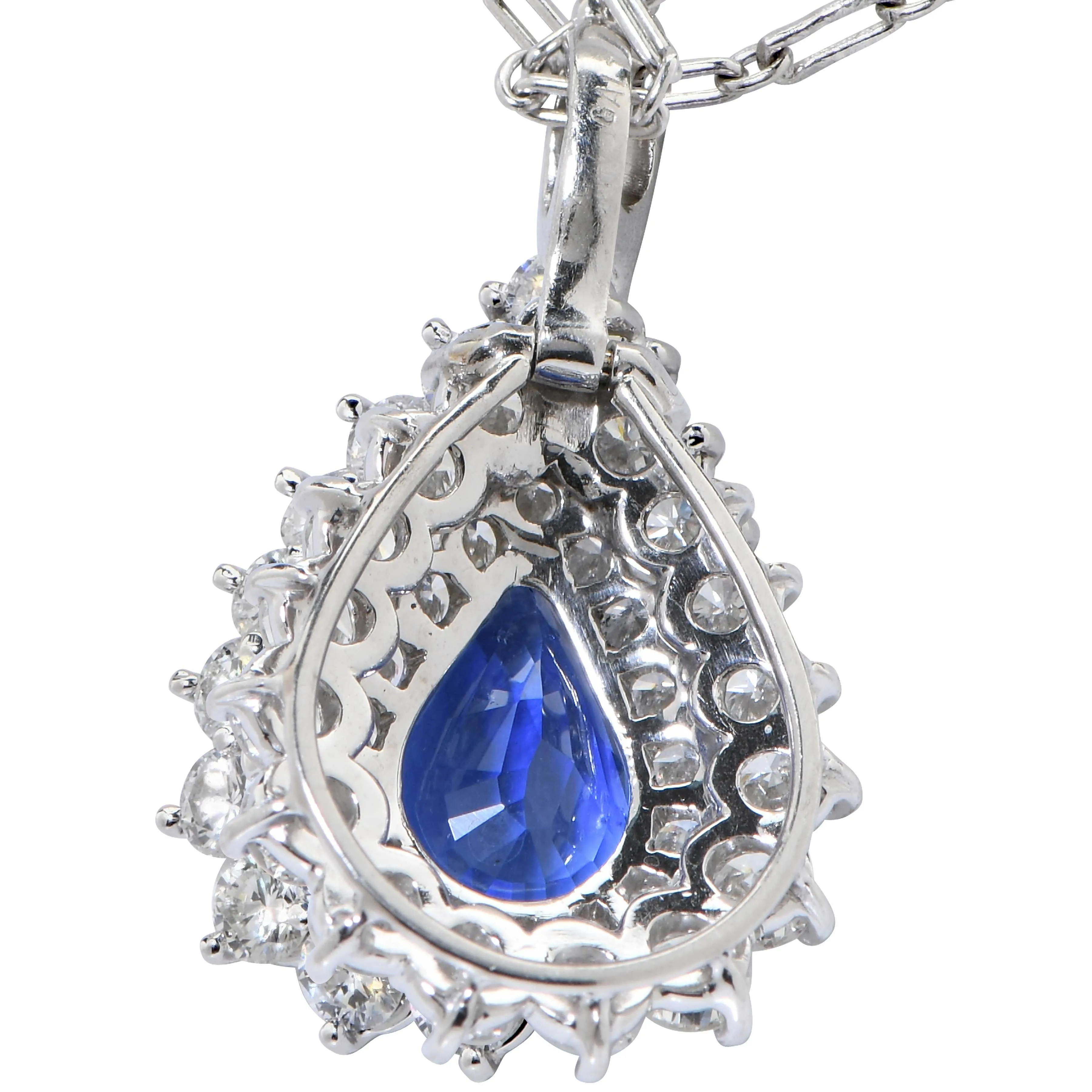 Galt 4 Carat AGL Graded Ceylon No Heat Pear Shape Sapphire and Diamond Pendant