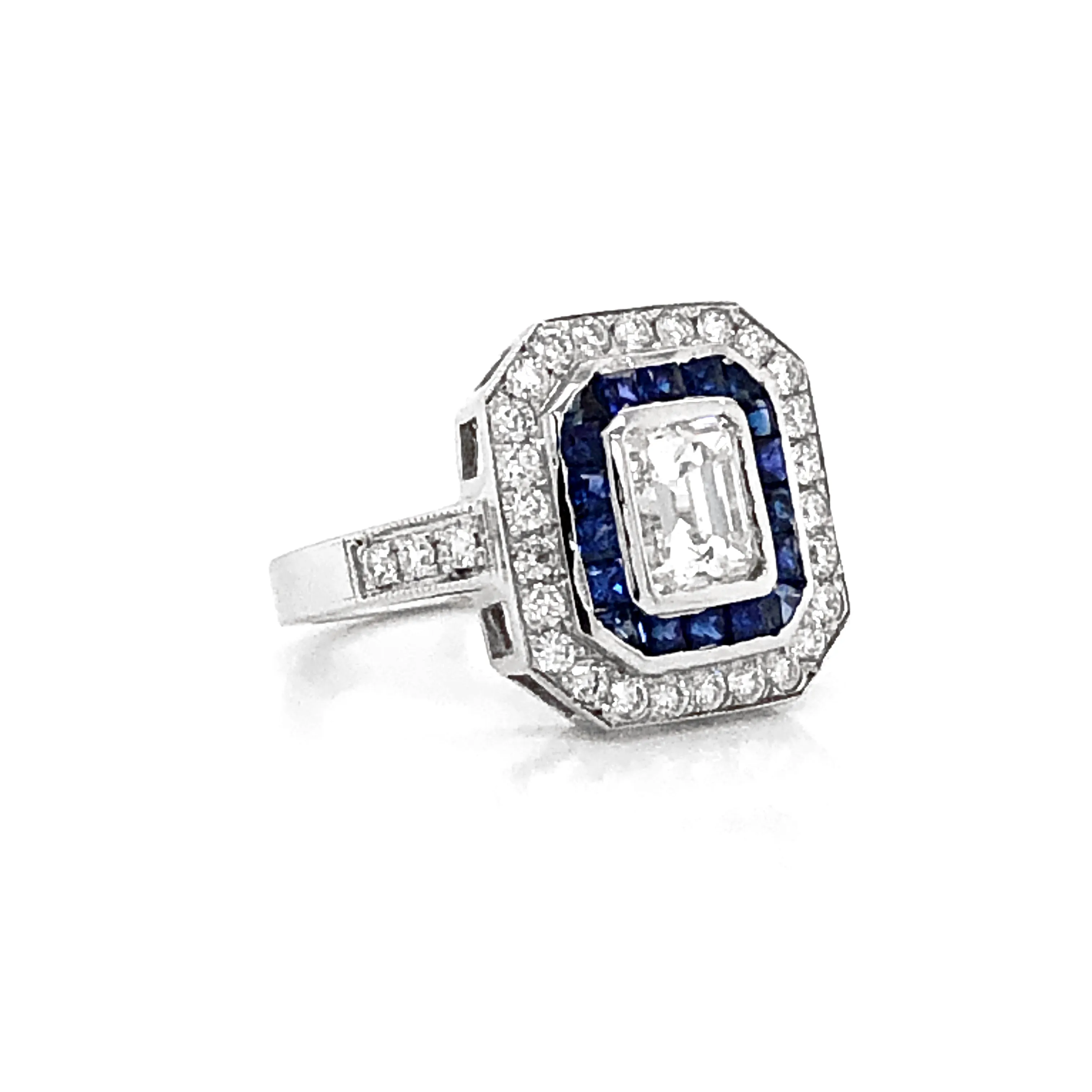 GIA Certified Emerald Cut Diamond 1.01 Carat Sapphires Diamonds Cocktail Ring