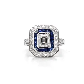 GIA Certified Emerald Cut Diamond 1.01 Carat Sapphires Diamonds Cocktail Ring