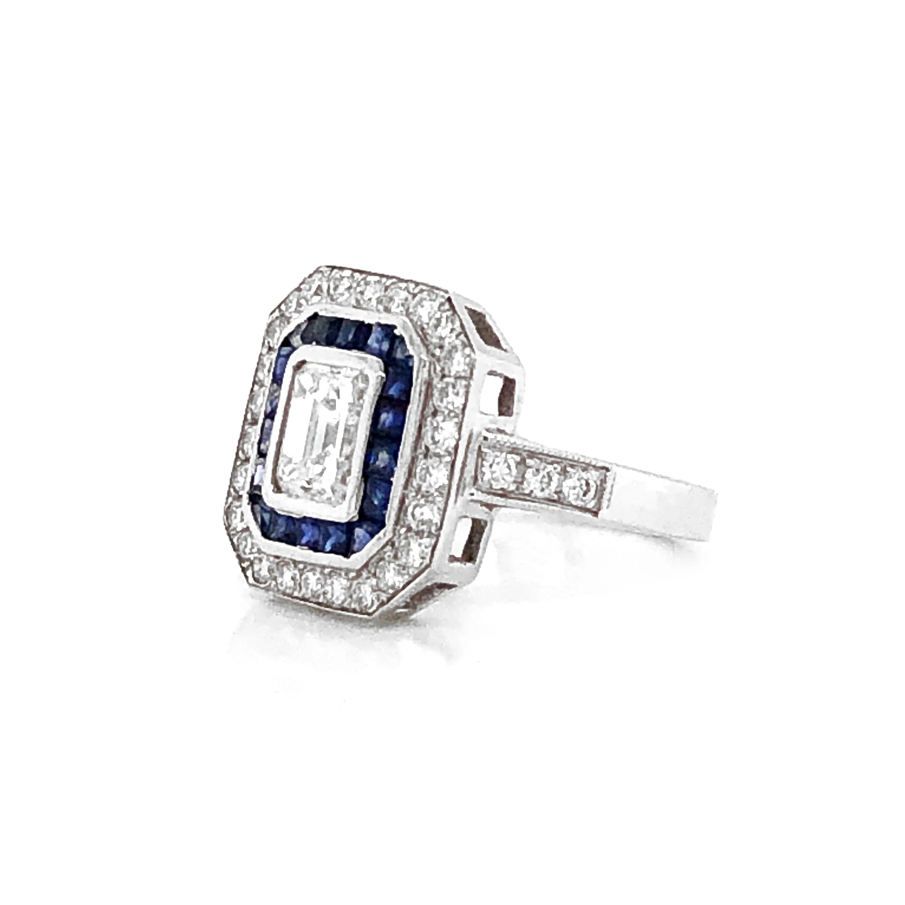 GIA Certified Emerald Cut Diamond 1.01 Carat Sapphires Diamonds Cocktail Ring