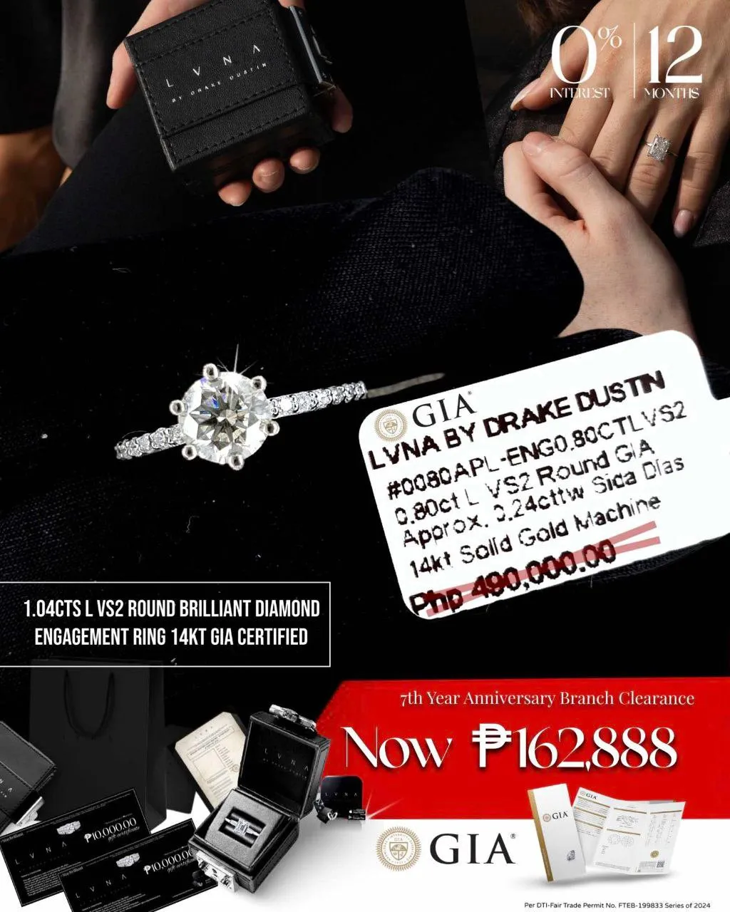 GIA Certified l 1.04cts L VS2 Round Brilliant Diamond Engagement Ring 14kt GIA Certified