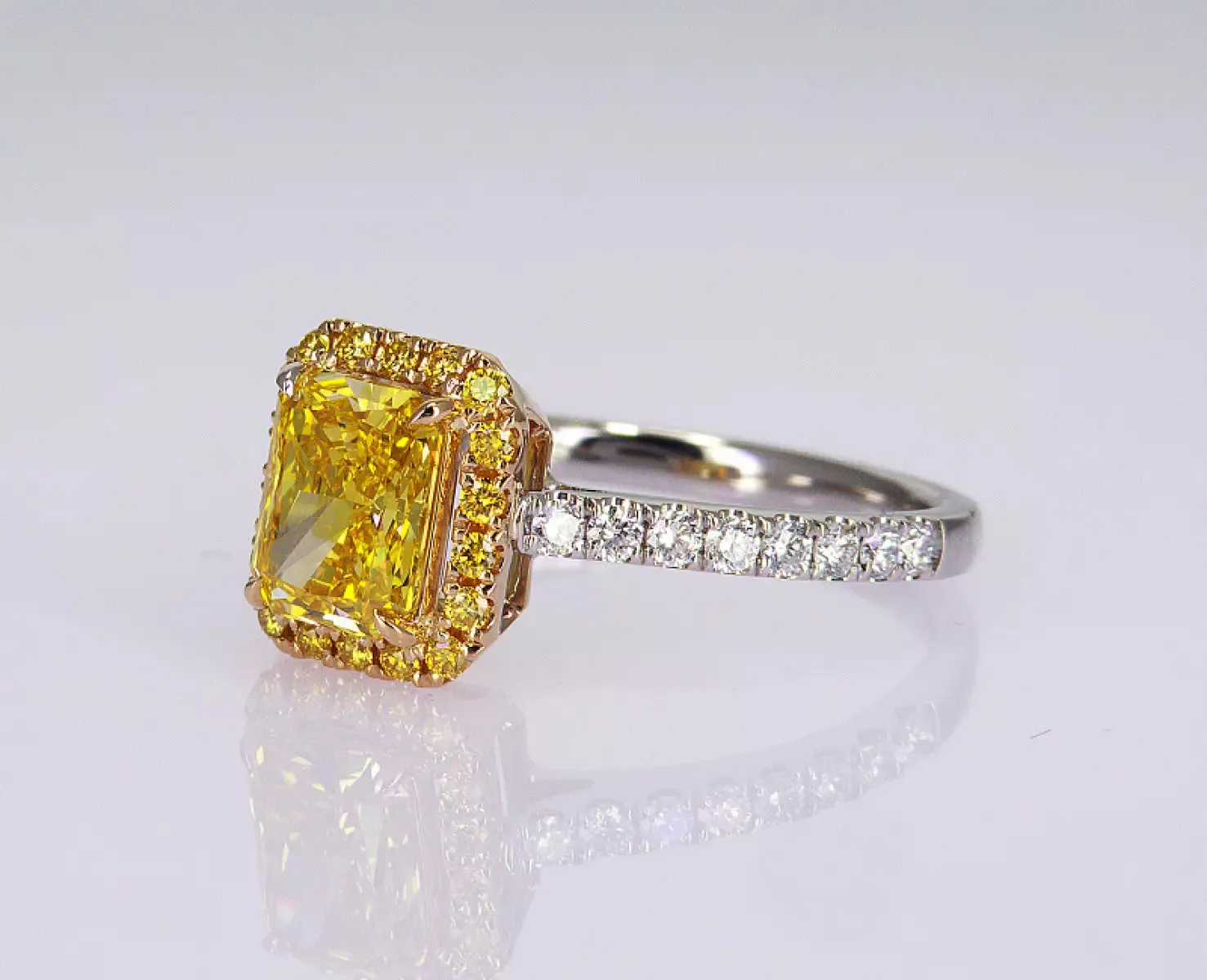 Halo Pavé Ring - Vivid Yellow Radiant Diamond - 1.51 ct.