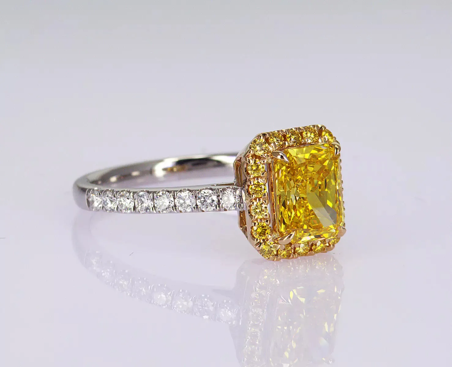 Halo Pavé Ring - Vivid Yellow Radiant Diamond - 1.51 ct.