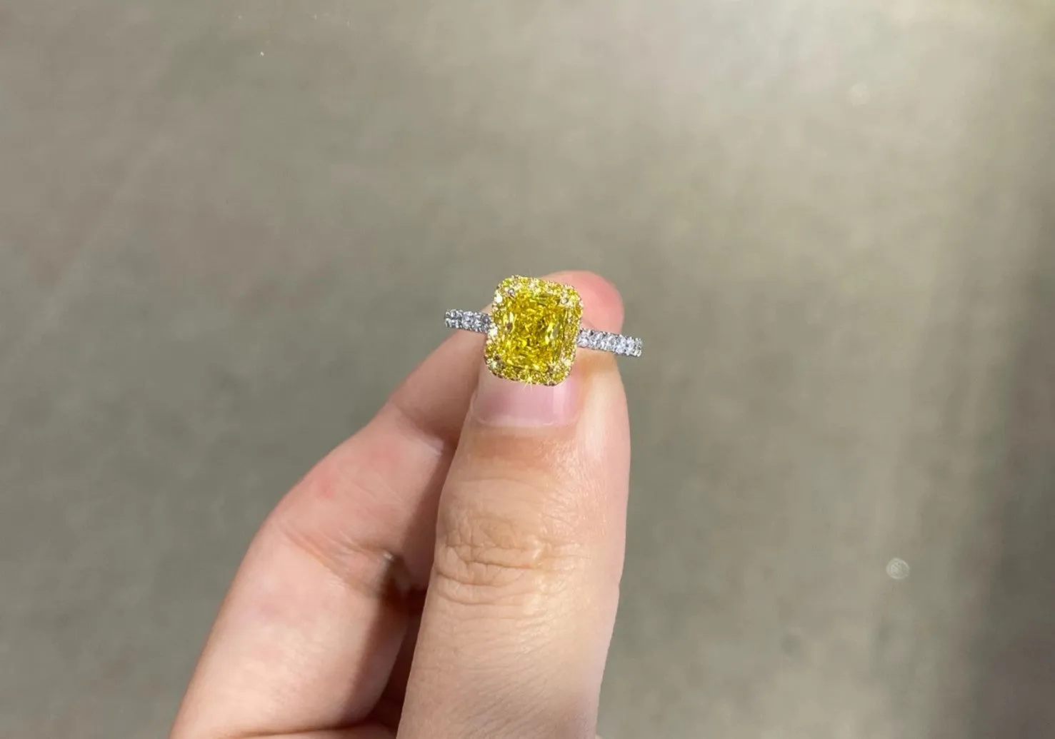 Halo Pavé Ring - Vivid Yellow Radiant Diamond - 1.51 ct.