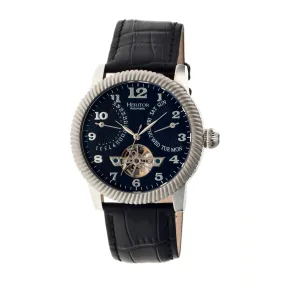 Heritor Automatic Piccard Semi-Skeleton Leather-Band Watch - Silver/Black