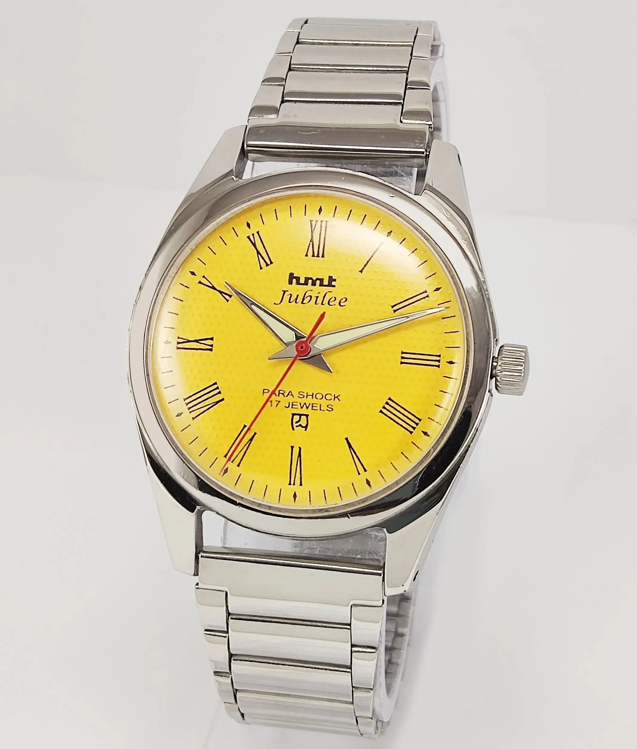 HMT Jubilee Para Shock 17 Jewels Yellow Dial Mechanical Hand winding Men's Wrist Watch