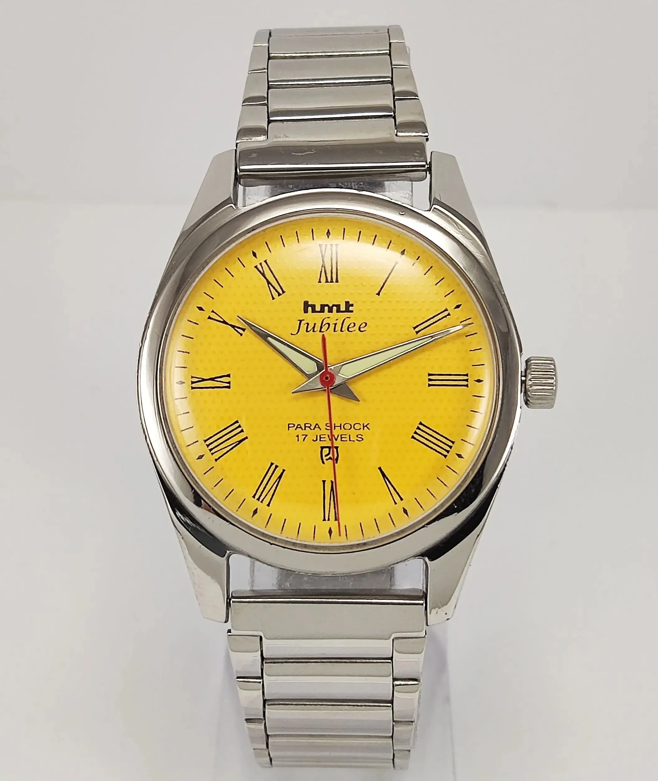 HMT Jubilee Para Shock 17 Jewels Yellow Dial Mechanical Hand winding Men's Wrist Watch