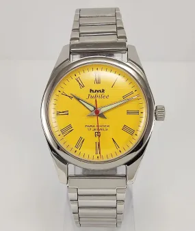 HMT Jubilee Para Shock 17 Jewels Yellow Dial Mechanical Hand winding Men's Wrist Watch