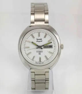 HMT Rajat White Dial Day Date 21 Jewels Transparent Back Men's Watch 0231
