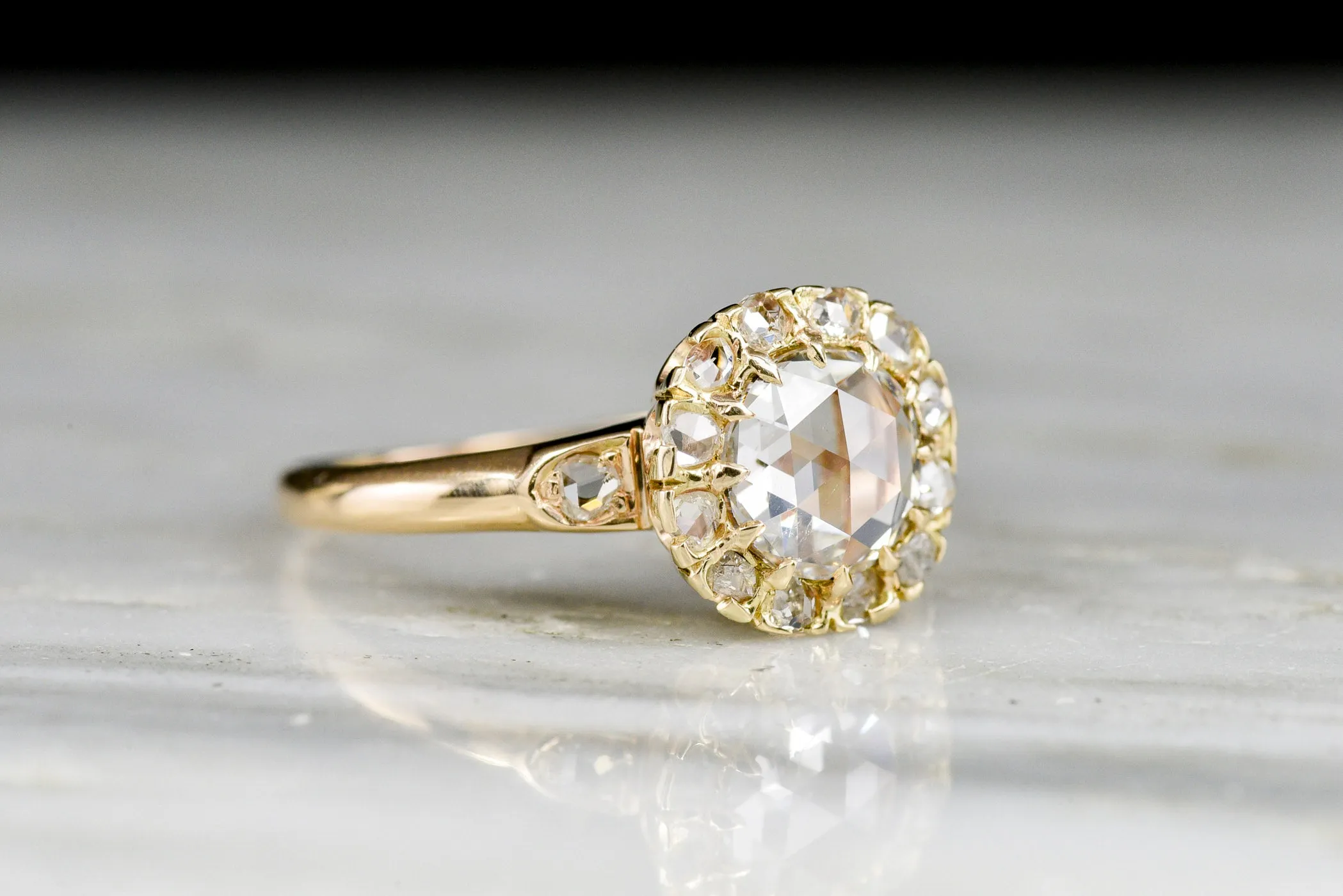 Late 1800s - Early 1900s Victorian 14K Gold and Rose Cut Diamond Cluster Ring