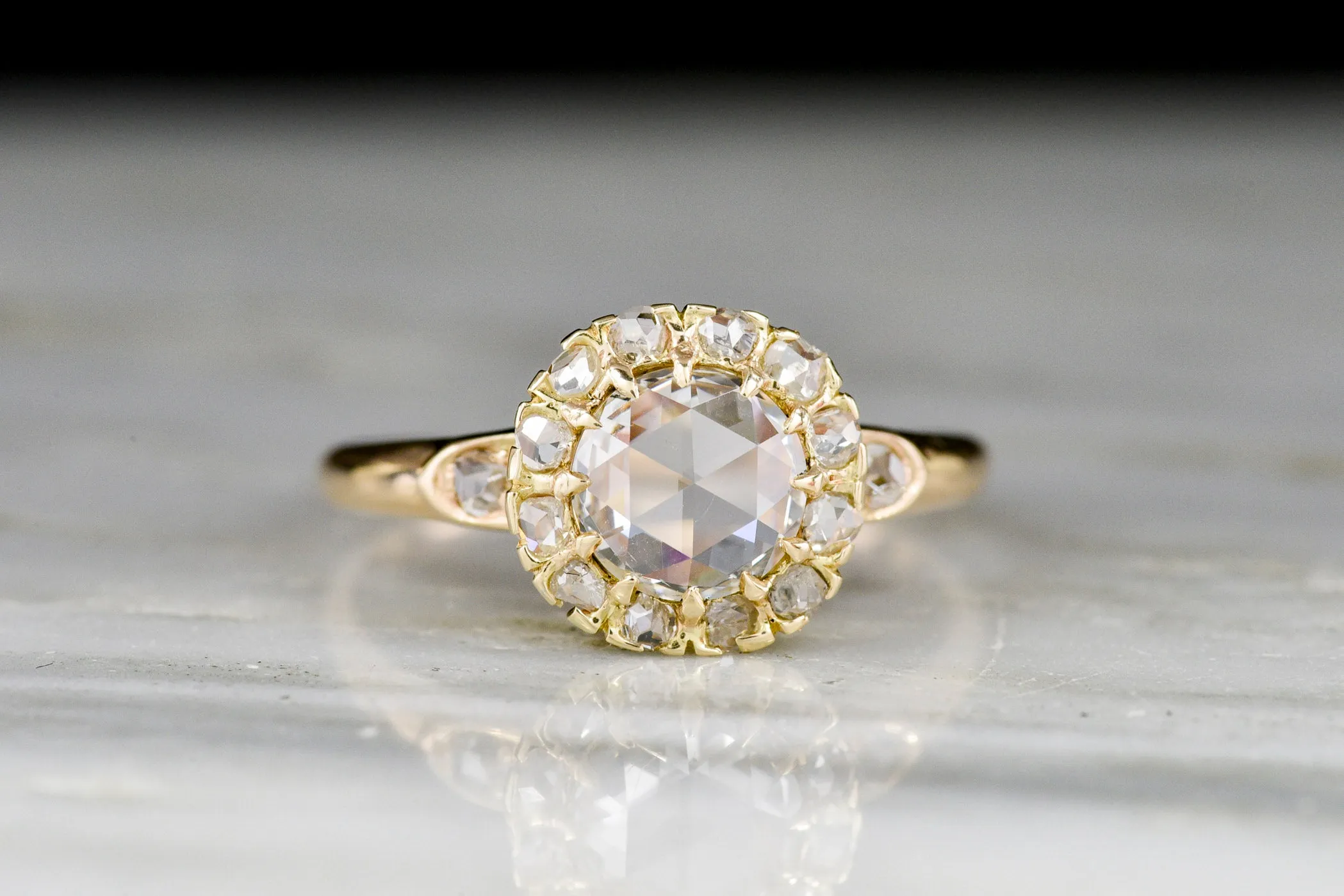 Late 1800s - Early 1900s Victorian 14K Gold and Rose Cut Diamond Cluster Ring