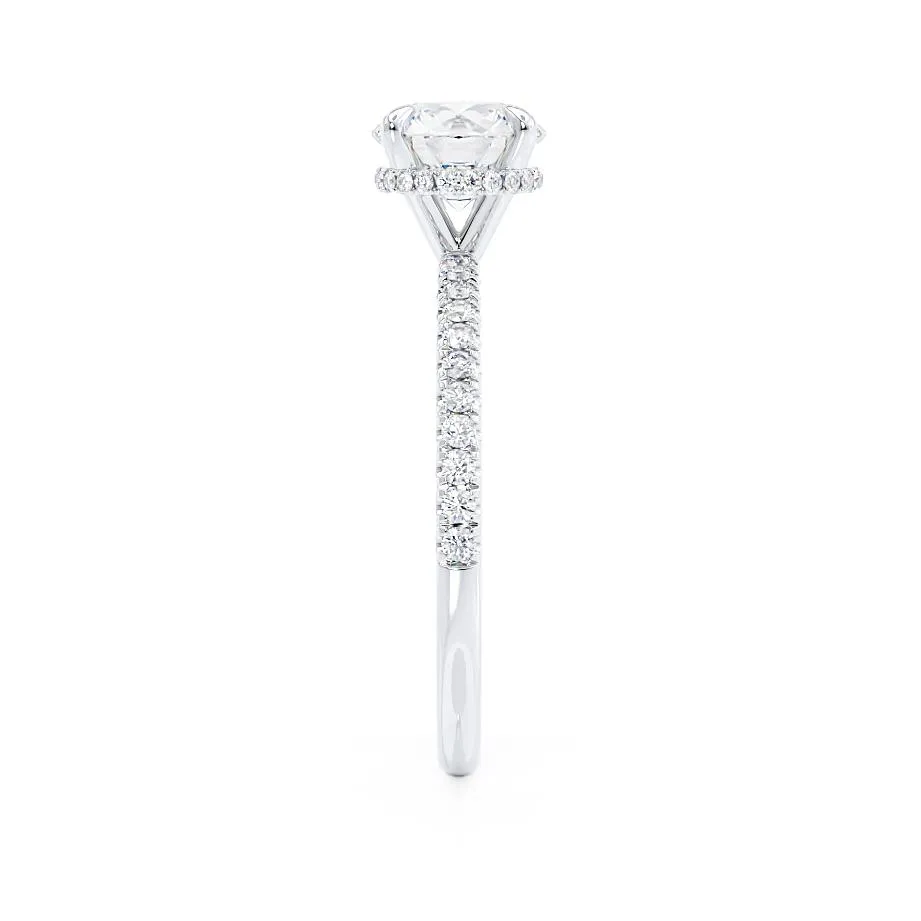 LIVELY - Round Lab Diamond 18k White Gold Petite Hidden Halo Pavé Shoulder Set Ring