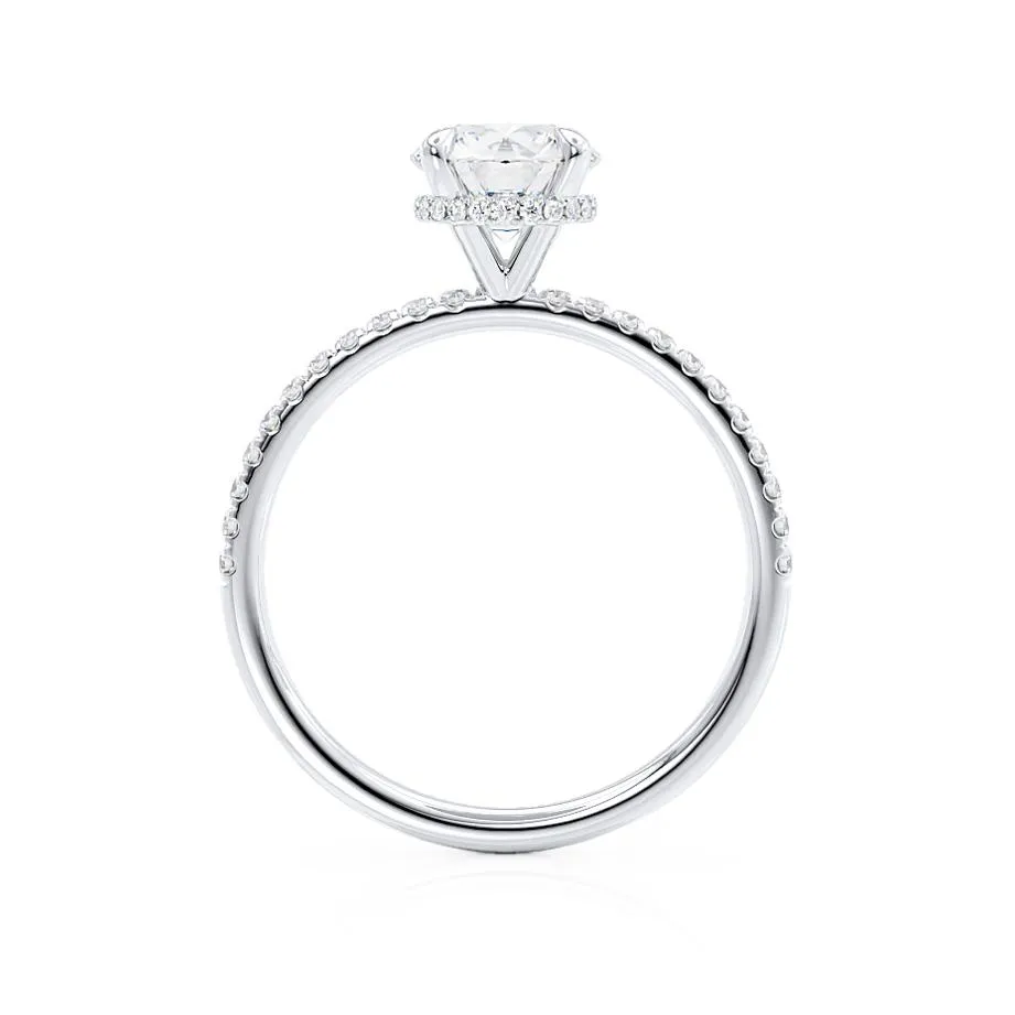 LIVELY - Round Lab Diamond 18k White Gold Petite Hidden Halo Pavé Shoulder Set Ring