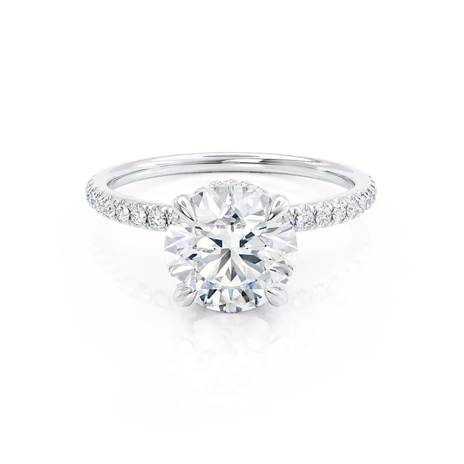 LIVELY - Round Lab Diamond 18k White Gold Petite Hidden Halo Pavé Shoulder Set Ring