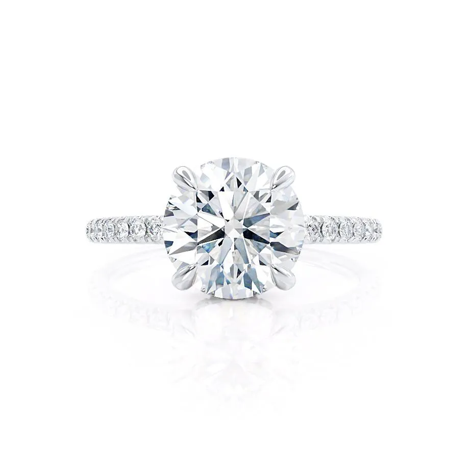 LIVELY - Round Lab Diamond 18k White Gold Petite Hidden Halo Pavé Shoulder Set Ring