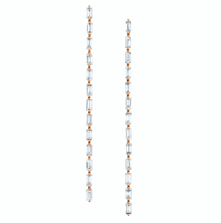 LONG BAGUETTE DIAMOND DROP EARRINGS