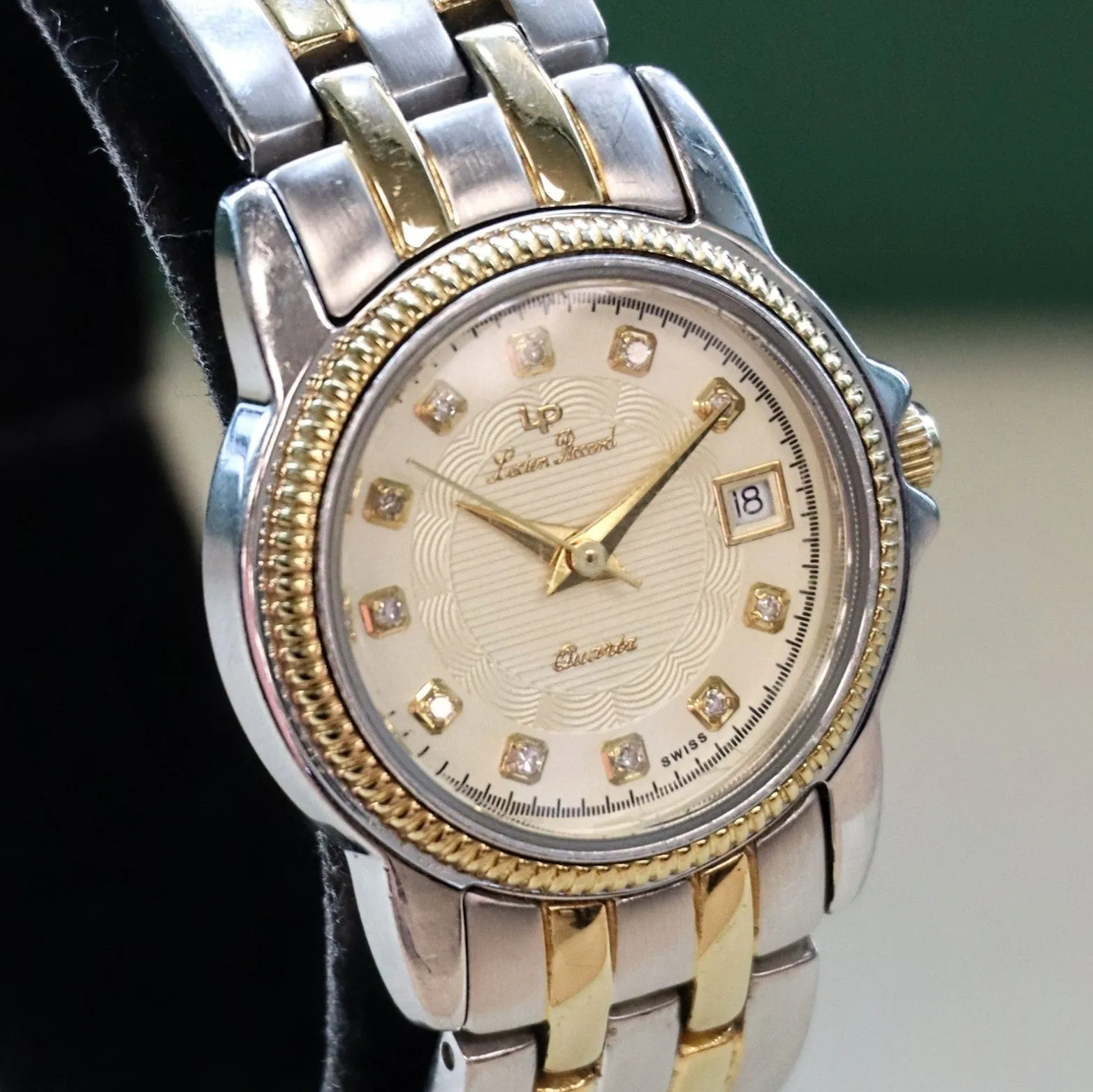 LUCIEN PICCARD Paris Diamond Ladies Watch Date Indicator Two-Tone ALL S.S. - 26023D