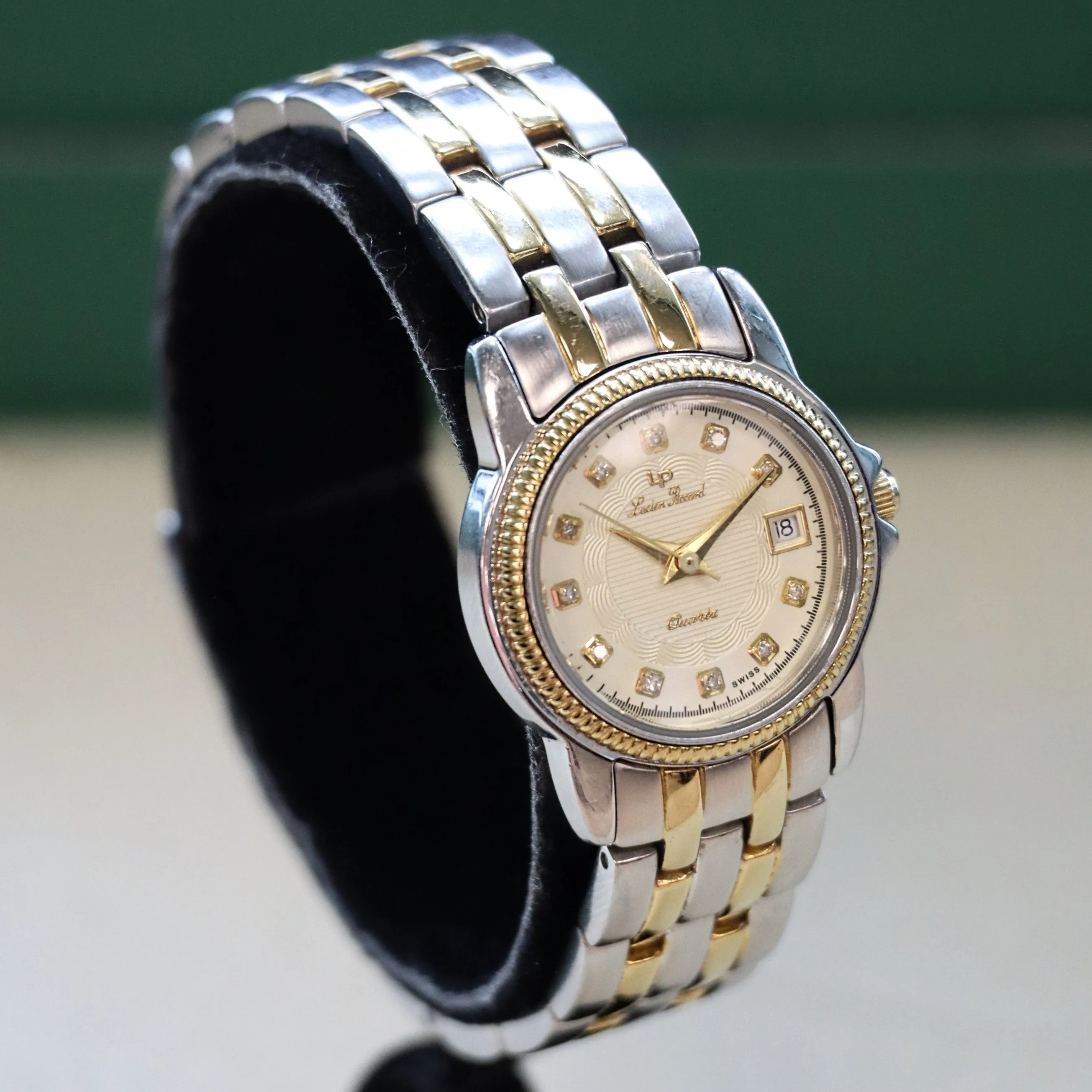 LUCIEN PICCARD Paris Diamond Ladies Watch Date Indicator Two-Tone ALL S.S. - 26023D