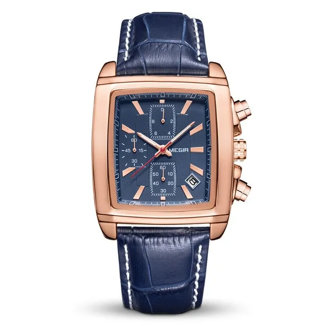 Luxury Rectangle Quartz Military Watches Waterproof Luminous Leather Wristwatch